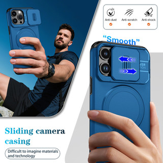 Dành Cho iphone 13 Pro Max Ốp điện thoại Trượt Camera Đứng Ẩn Từ Tính Sẵn Sàng Lưng Cứng Khung Silicon Mềm Chống Rơi Mỏng Bao