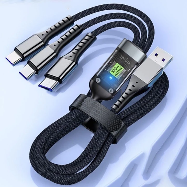 Dây Cáp Sạc Nhanh - Dây Sạc Tự Ngắt 3 Đầu 100W Micro USB Type C 3 trong 1 Dài 1m - Dây Sạc nhanh – 3