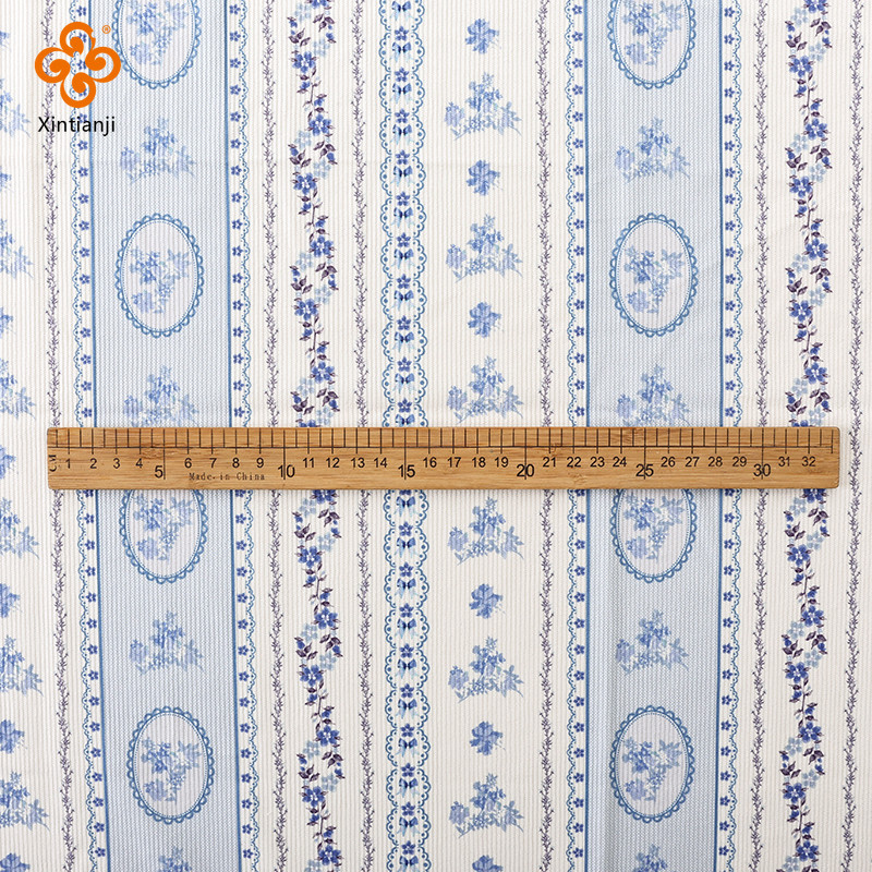 Vải nhung họa tiết hoa màu xanh hồng, ấm áp, phù hợp DIY may quần áo và trang trí nội thất - 0,5 Yard