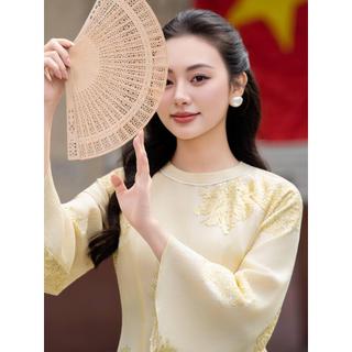 [BST TẾT 2026] Áo dài AD255 QD043  cách tân 4 tà phối hòa tiết thêu tay rộng cổ 2 phân