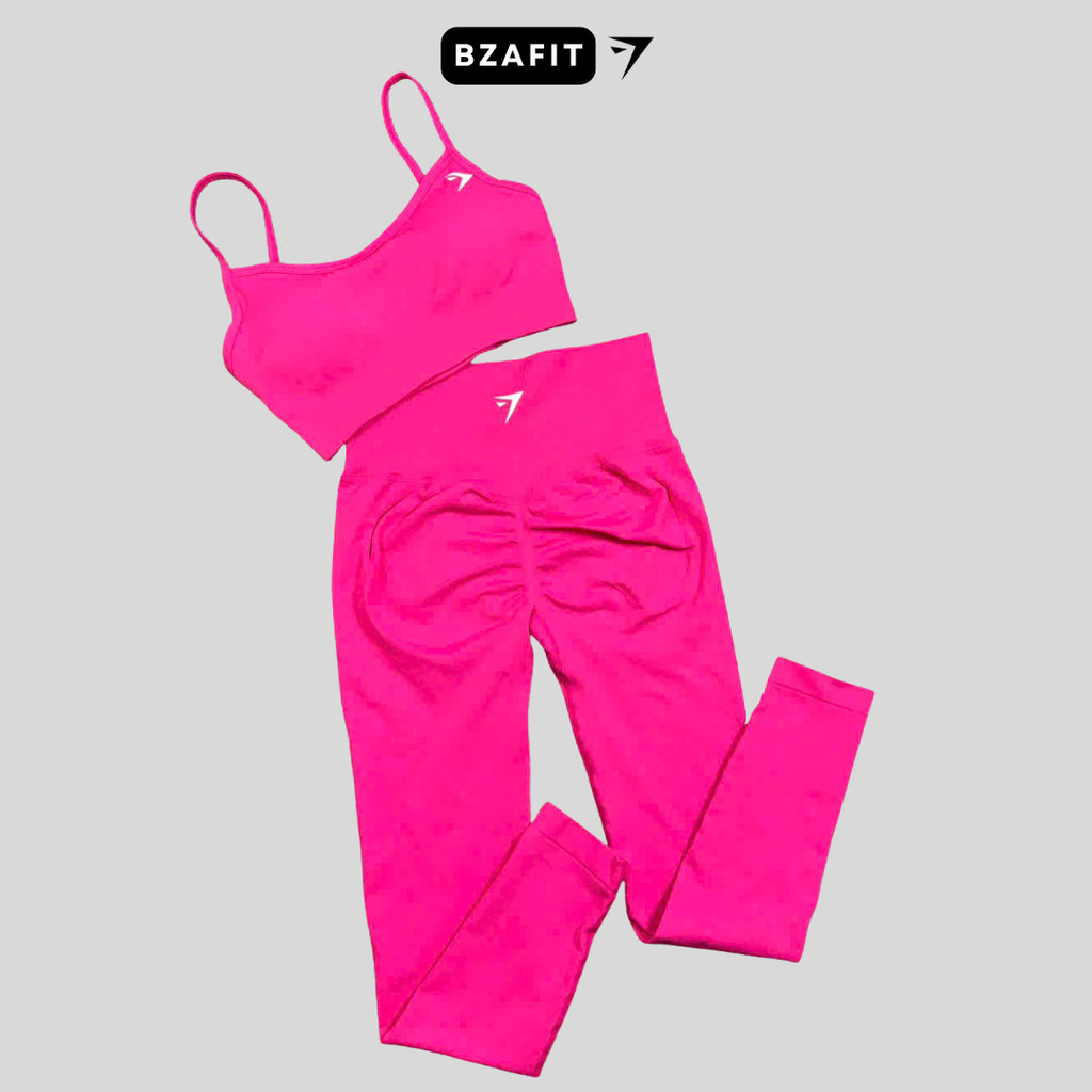 Bộ quần áo tập gym yoga,quần legging cạp cao + áo bra lưng U chất dệt kim 10% elast sẵn mút rời thay thế tiện lợi GB325