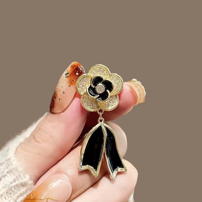 Mới Camellia Đen Ruy Băng Thổ Cẩm Sang Trọng, Phụ Kiện Xòe Phù Hợp Với Áo Len