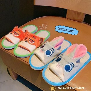 Judy Nick Style Linen Dép Hoạt Hình Hàng Hóa Trong Nhà Chống Trơn Trượt Đế Mềm Dép Sàn