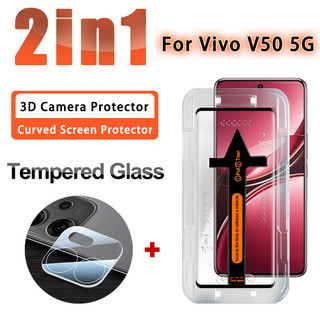 Phim kính cường lực 2 TRONG 1 Vivo V50 Phim cong cho Vivo V50 V60 V40 V30 Pro V50e V40e V30e Phim 3D Bảo vệ ống kính & Bảo vệ màn hình Dễ dàng cài đặt một cú nhấp chuột