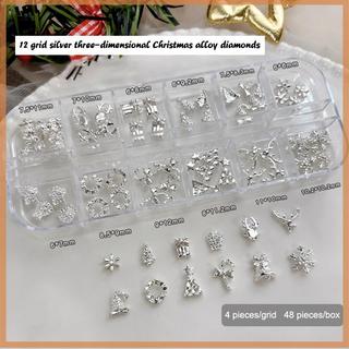 [savemoneyeveryday] 48 Cái / hộp Đồ trang trí nghệ thuật làm móng Giáng sinh với tuần lộc dễ thương, bông tuyết và chuông Phụ kiện làm móng [vn]
