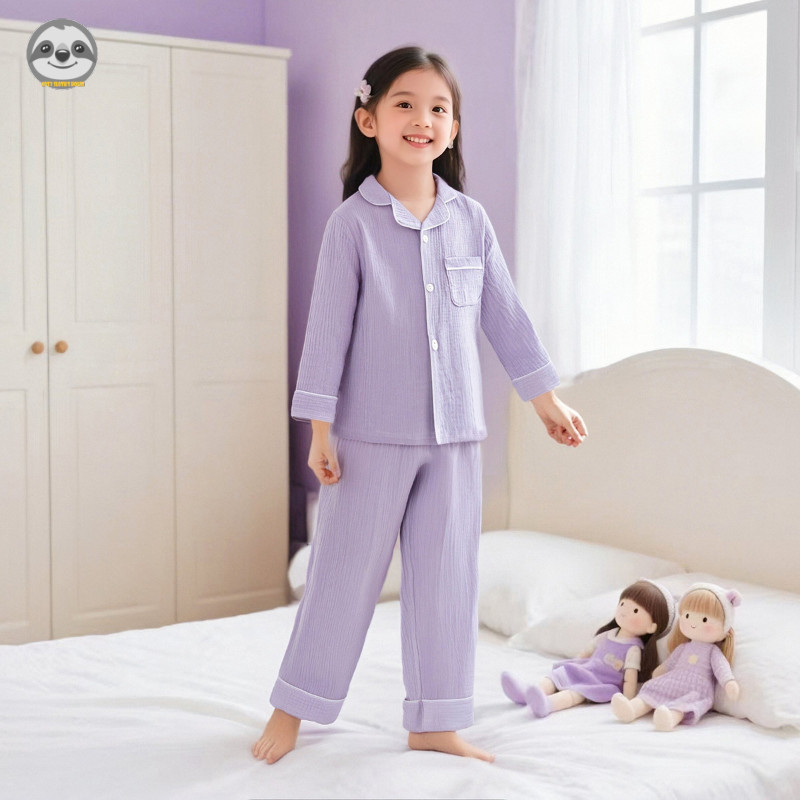 Quần áo trẻ em có ve áo màu trơn / Quần dài tay bé trai bé gái Quần dài tay / Bộ đồ ngủ trẻ em thoải mái ấm áp