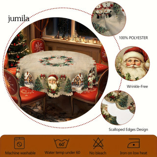 Ông Già Noel Bàn Giáng Sinh Tròn Khăn Trải Bàn Lễ Hội 60 Inch Ông Già Noel Tròn Khăn Trải Bàn Hoàn Hảo Trang Trí Mùa Đông Cho Bàn Ăn Thiết Kế Không Nhăn Cho Gia Đình