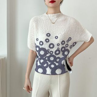 Miyake Áo Thun Ngắn Tay Xếp Ly Cho Nữ, Phù Hợp Mùa Hè, Thiết Kế Đơn Giản Thời Trang