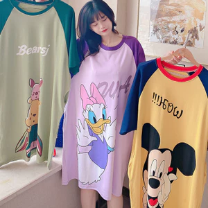 Váy Ngủ Nữ Mỏng Ngắn Tay Bộ Đồ Ngủ Hoạt Hình Dễ Thương Đầm Nữ Rời Không Bổ Sung Ngực @