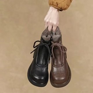 Giày bốt ngắn nữ ngón chân tròn Giày bốt Martin buộc dây sang trọng