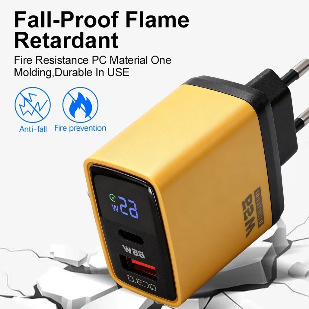 Bộ sạc nhanh màn hình thông minh 65W - Cổng USB-A / Type-C kép có màn hình nguồn thời gian thực, phích cắm toàn cầu ﻿