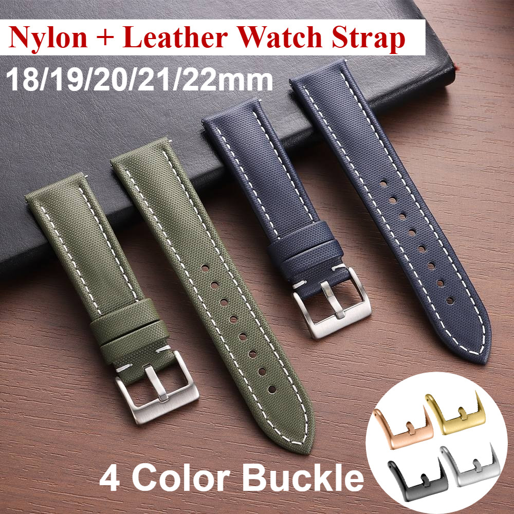 Khâu - Dây đeo đồng hồ bằng da Nylon bằng vải phát hành nhanh 18 / 19 / 20 / 18 / 22mm Dây đeo đồng hồ bằng da bò chính hãng Phong cách quân sự Vòng tay nam nữ