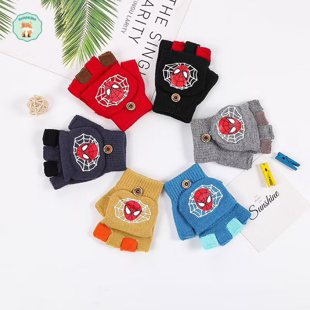 Găng tay giữ ấm mùa đông hoạt hình người nhện hở ngón mùa đông cho bé từ 3-8 tuổi quà tặng giáng sinh noel cho bé
