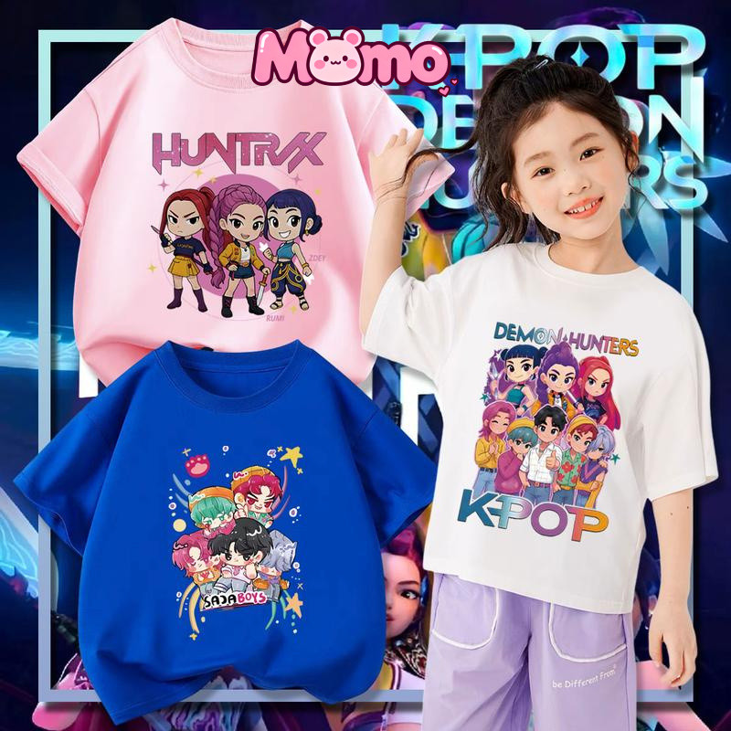Phong Cách Mùa Hè Mới KPop Demon Hunters In Đa Năng Phong Cách Hiện Đại Thoáng Khí Cổ Tròn Tay Ngắn Áo Thun Top