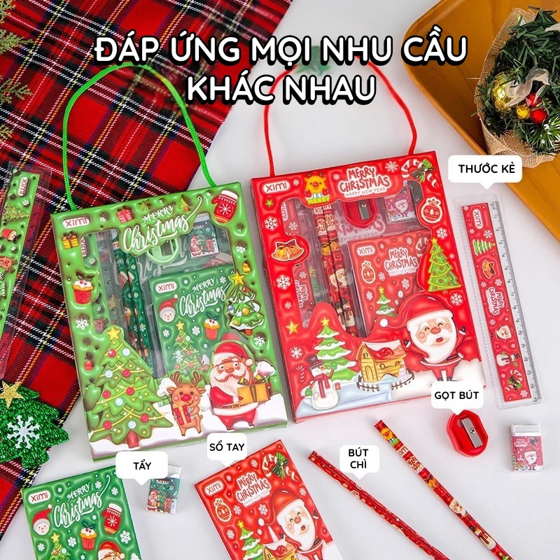 Set Đồ Dùng Học Tập Giáng Sinh 6 Món – Bút Chì Và Dụng Cụ Học Tập Hình Noel Cho Bé Dịp Lễ Cuối Năm