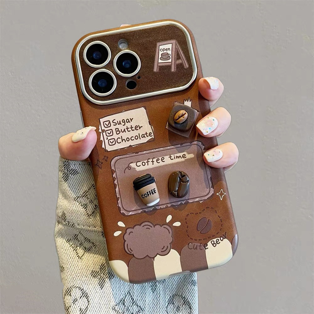 Ốp Điện Thoại Da Cửa Sổ Cà Phê 3D Cookie Cho iPhone 17 Pro Max 16 15 14 13 Vỏ Bảo Vệ Chống Sốc