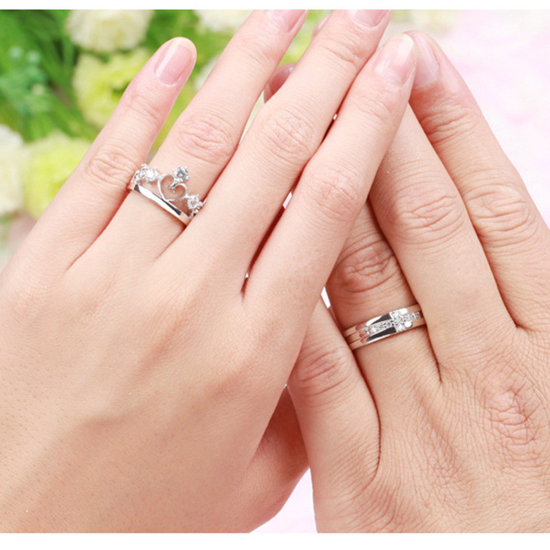 Nhẫn bạc S925 vương miện chữ thập đôi, zircon kẻ sọc điều chỉnh được, quà tặng cưới độc đáo