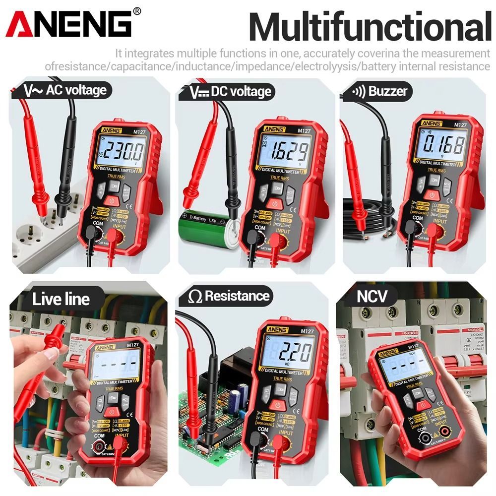 Đồng hồ vạn năng kỹ thuật số NOTE1, Máy kiểm tra vạn năng thông minh chống cháy chuyên nghiệp, Máy kiểm tra điện tử điện áp AC / DC có độ chính xác cao đa chức năng ANENG M127 M128