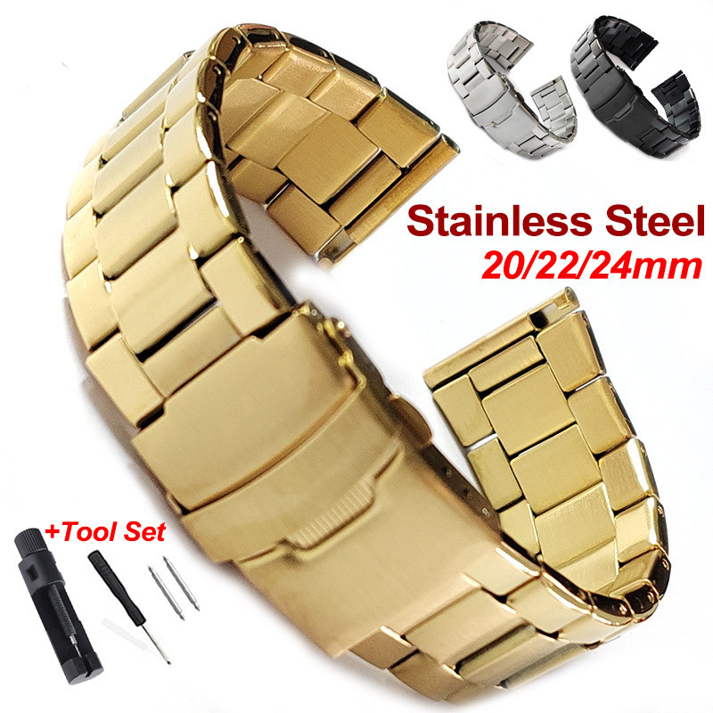 Bán Chắc Chắn Thép Không Gỉ Dây Đeo Đồng Hồ 20 Mm 22 Mm 24 Mm Dây Đeo Đồng Hồ Vàng Đen Bạc 3 Hạt Diver Lặn Tổng Thống Đồng Hồ Vòng Tay Nam Nữ