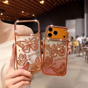 Ốp điện thoại hình con bướm ba chiều Flash Diamond cho iPhone 17 Pro Max 16 13 14 15 Pro Max Air 16 plus Ống kính bảo vệ Camera Vỏ chống sốc Vỏ mềm vỏ bảo vệ điện thoại