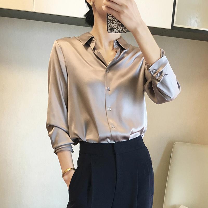 Áo sơ mi nữ satin mềm mại dáng rộng 12 màu, phù hợp công sở