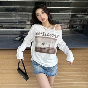 Cutenew Áo Thun Thường Ngày Bất Đối Xứng Skinny Tay Dài Đa Năng Mùa Hè Đường Phố Không Khí Phong Cách Thời Trang Thiết Kế Cao Cấp 2024 Hot Mới