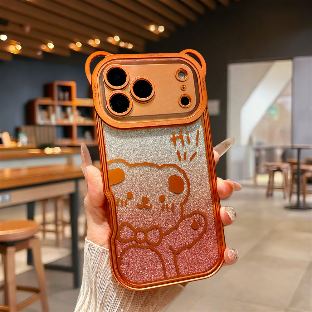 Sáng Tạo Gấu Dễ Thương Ốp Lưng Điện Thoại iPhone 17 Pro Max 16 13 14 15 Pro Max Air Chống Rơi Gương Bảo Vệ Phim TPU Mềm Vỏ Bảo Vệ Điện Thoại