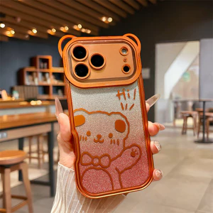 Sáng Tạo Gấu Dễ Thương Ốp Lưng Điện Thoại iPhone 17 Pro Max 16 13 14 15 Pro Max Air Chống Rơi Gương Bảo Vệ Phim TPU Mềm Vỏ Bảo Vệ Điện Thoại