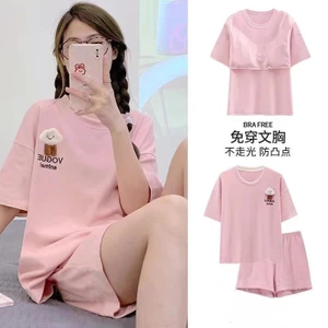Hàng sẵn có kèm Bộ đồ ngủ đệm ngực Bộ đồ ngủ nữ Phong cách mùa hè 2025 Bộ hai mảnh một mảnh Quần áo gia đình dành cho nữ mùa hè có thể mặc bên ngoài