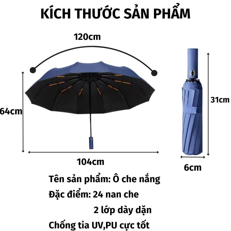 Ô Tự Động Che Mưa Chống Nắng 24 Nan Khung Xương Dày Cứng Cáp ,Nhỏ Gọn