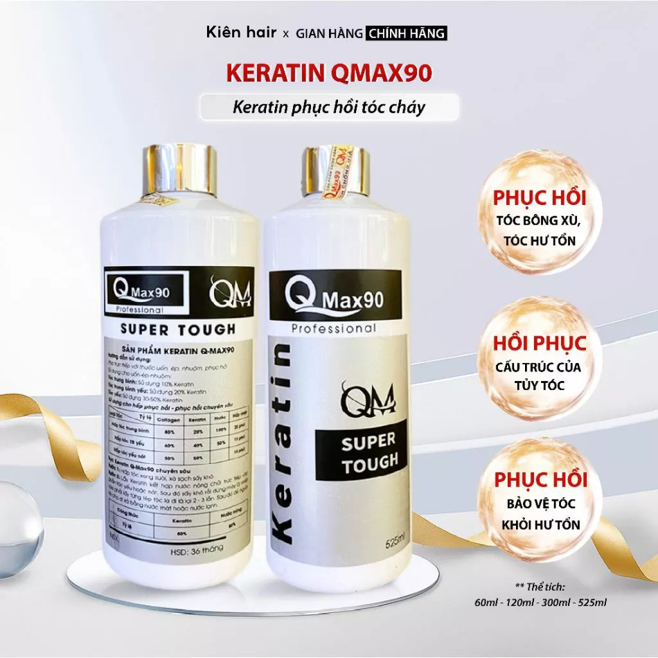 Keratin Qmax90, Keratin phục hồi tóc cháy, tóc nhũn, tóc bông xù, tóc hư tổn nặng chai 525ml | Trunghair