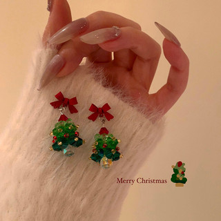 Mong chờ Giáng sinh!Bông tai cây thông Noel bạc 925 Nữ