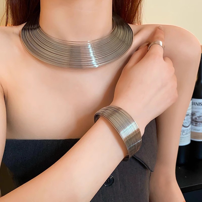 Bộ Trang Sức Kim Loại Dây Độc Đáo Sang Trọng Vòng Tai Nhẫn Vòng Tay Dây Chuyền Phụ Kiện Thời Trang Hot Trend