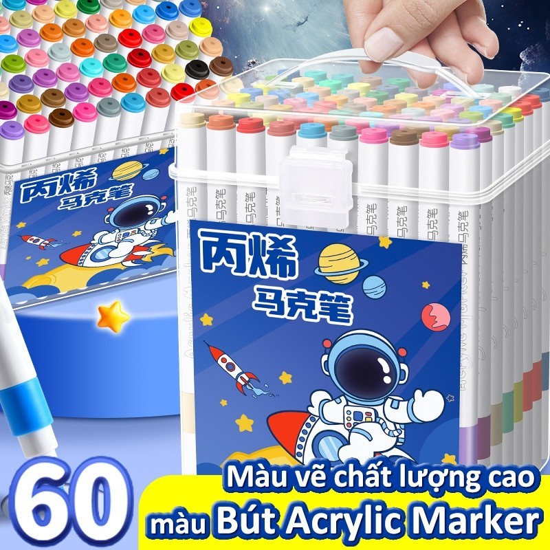 Bút màu Acrylic Marker 80 màu rực rỡ cho bé – Hộp bút lông màu siêu mượt, vẽ trên mọi bề mặt giúp bé sáng tạo