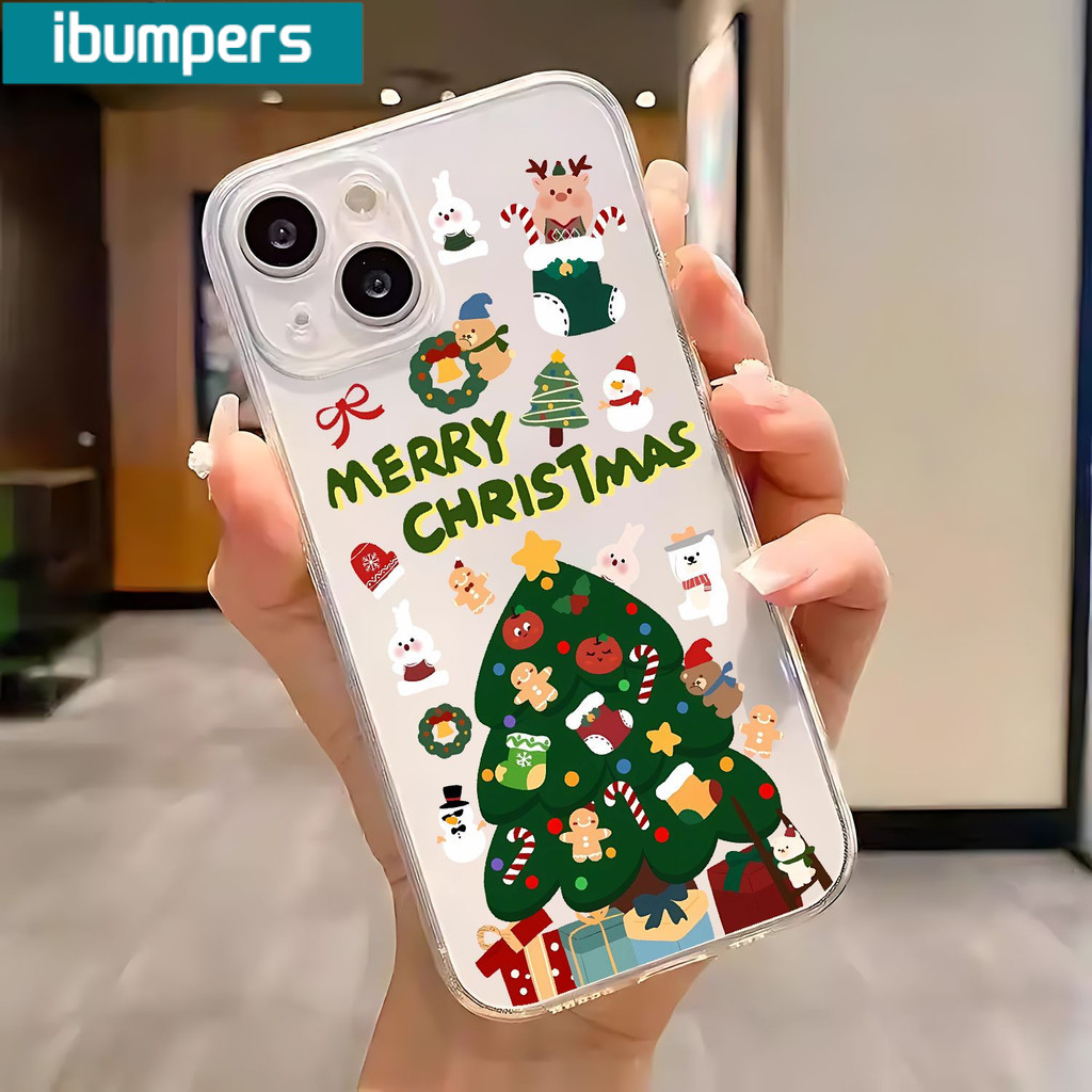 Ibumpers Ốp Điện Thoại Cây Giáng Sinh Trong Suốt Mềm Cao Cấp Chống Sốc Cho iPhone 11 12 13 14 15 16 17 Pro Max IP 7 8 Plus Iphon X XS XR Xs max