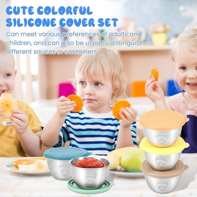 1 / 3 / 6 Cái Hộp Đựng Salad Có Nắp Silicon / Cốc Gia Vị Inox Chống Rò Rỉ