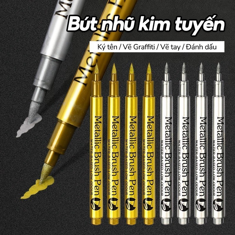 Bút viết thiệp cưới nét đậm – Bút dạ đánh dấu, bút nhũ kim tuyến vàng bạc trang trí sắt & thủy tinh