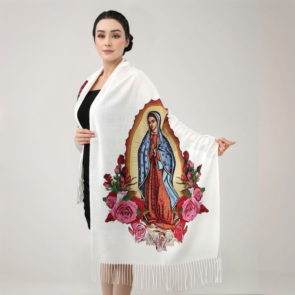Khăn quàng cổ MERIGGIARE, Yếm khăn quàng cổ ấm in hình Đức Trinh Nữ Guadalupe, Khăn choàng chống gió đa năng chống lạnh cho nữ