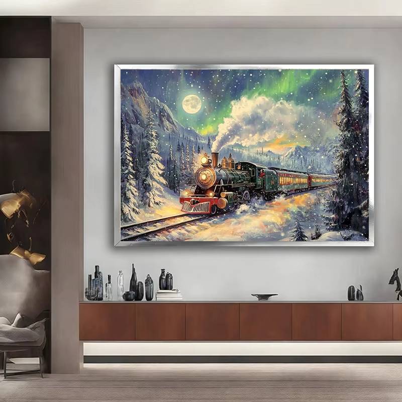 Vintage Giáng Sinh Tàu Ngày Lễ Mùa Đông Tuyết Trang Trại Thị Trấn Làng Poster In Tranh Canvas Cho Phòng Khách Trang Trí Nhà