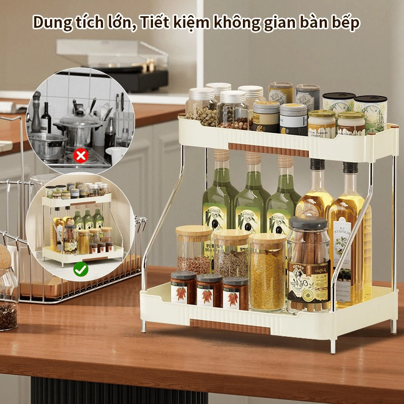 Kệ để gia vị bếp 2 tầng đa năng DinoHome, Kệ đựng đồ nhà bếp chất liệu inox chống gỉ, chịu lực tốt