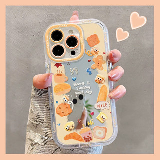Vỏ gương bánh quy hoạt hình dễ thương + Dây chuyền cho IPhone 16 11 15 14 13 12 Pro Max X Xr Xs Max 7 8 Plus Vỏ điện thoại bảo vệ ống kính chống sốc mềm Vỏ màu đen