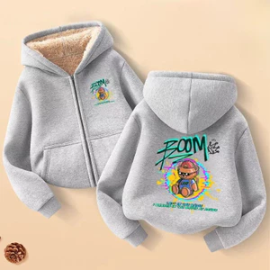 Áo khoác lông cừu dày cho trẻ em Áo khoác bé trai ấm áp Sherpa Zip Up Áo khoác ngoài có mũ trùm đầu Trang phục mùa đông