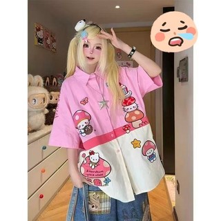Áo sơ mi tay ngắn họa tiết Mickey &amp; Donald Duck, phù hợp cả nam và nữ, thời trang hàng ngày