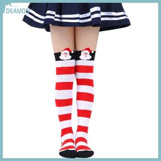 DE Hoạt Hình Ông Già Noel Giáng Sinh Vớ Cho Trẻ Em 6-10Y Tất Trên Đầu Gối Cho Bé Gái Unisex Mùa Đông Tất Sọc