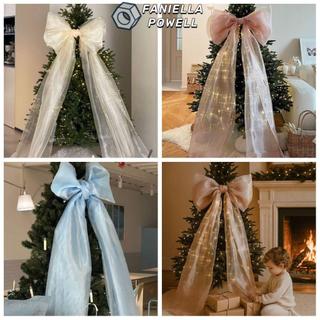 Mặt dây chuyền treo FANIELLAPOWELL, Chất liệu Organza quá khổ Cây thông Noel Topper Bow, Trang trí tiệc 50 * 200cm Nơ Giáng sinh khổng lồ Cây thông Noel