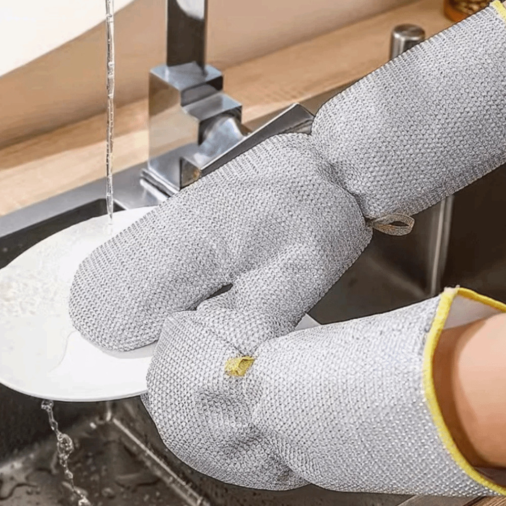 Găng tay dây thép FUHUIOT 6 chiếc, Găng tay rửa chén thiết kế mở rộng dày, Găng tay làm sạch chống trầy xước chống mài mòn bền bỉ Làm sạch nồi