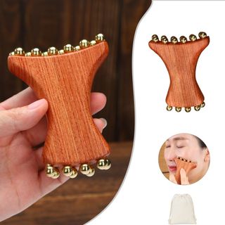 Con lăn Massage mặt ESSENCEH, Máy mát xa da mặt bằng gỗ đàn hương bằng đồng thau, Máy mát xa trán 20 hạt Dụng cụ mặt để tạo đường viền Thư giãn Hỗ trợ bạch huyết