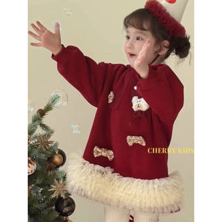 ✅ ăn mặc ✅ Quần áo trẻ em Khâu màu Váy đỏ xanh lá cây Trong Kho Phong cách phương tây Giáng sinh ❤Váy bé gái một tuổi ' Đầm nỉ lông cừu lưới nơ đẹp mắt Giáng sinh 2025 cho trẻ em♥