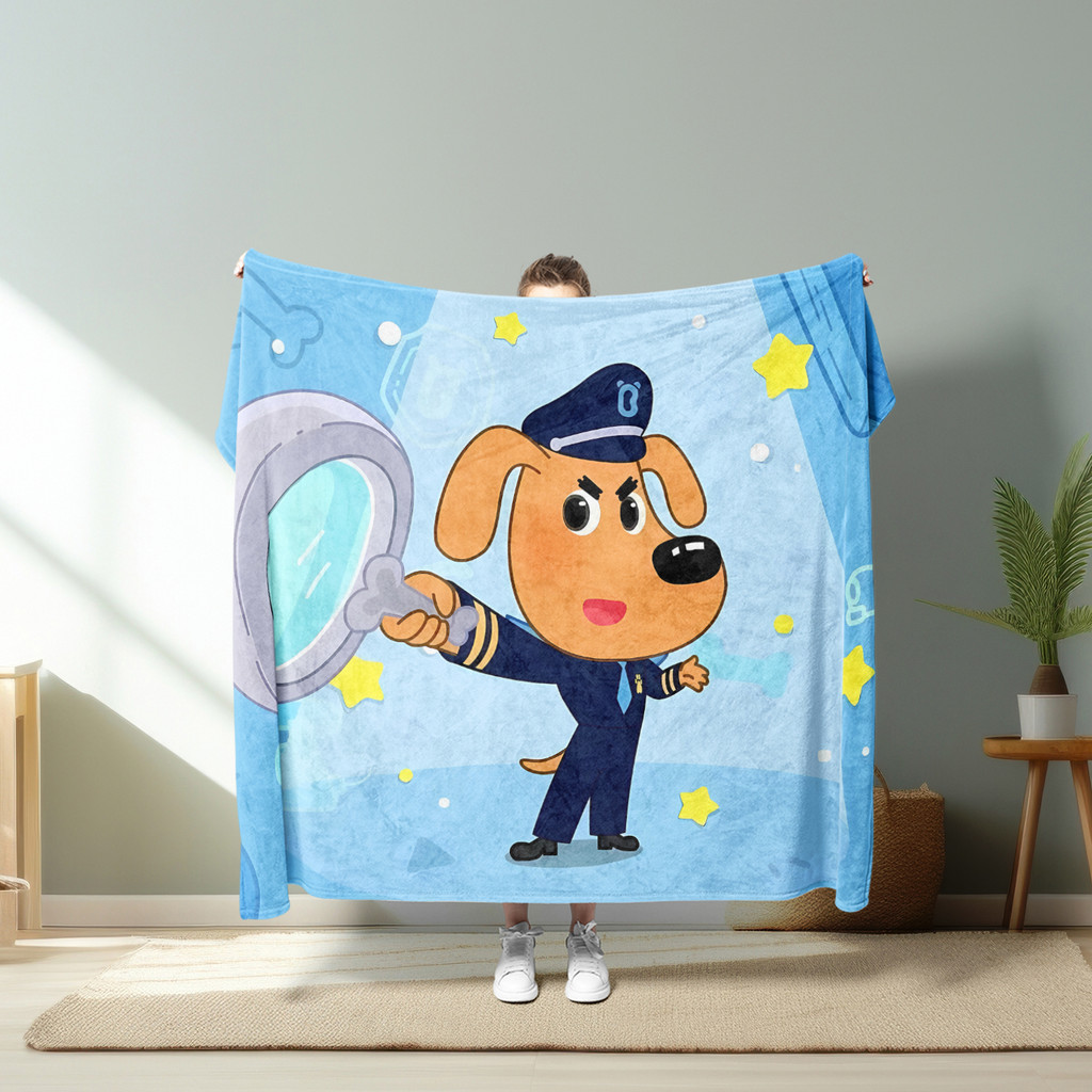 Chăn Flannel in hình một mặt Sheriff Labrador cho ghế Sofa, giường ngủ, văn phòng hoặc du lịch