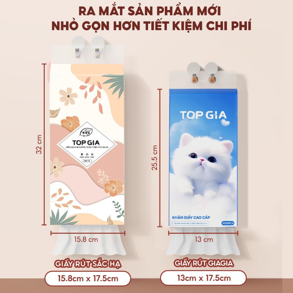 Thùng 10 bịch giấy treo đa năng GiaGia Top Gia, Khăn rút vệ sinh treo tường 4 lớp, bịch 1000 tờ